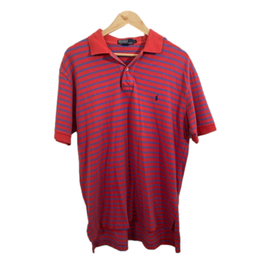 Polo by Ralph Lauren 100% Cotton Large red blue striped polo shirt short sleeve